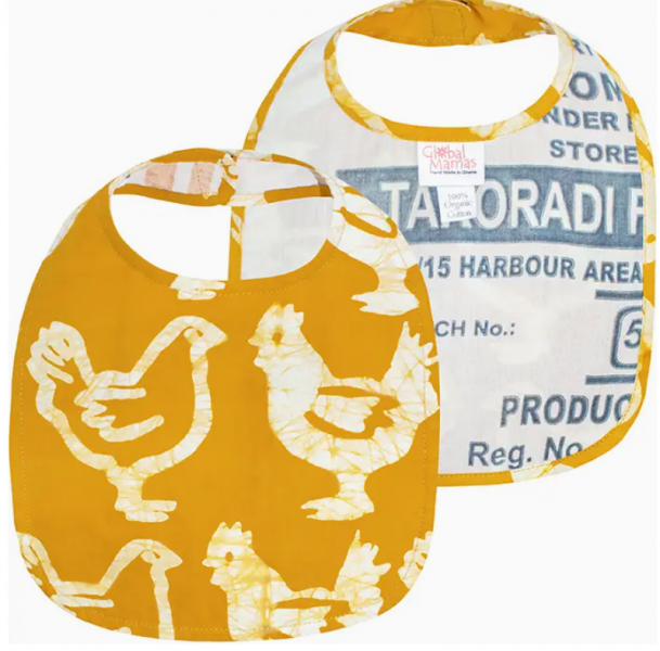 Batik Baby Bib Chickens Gold