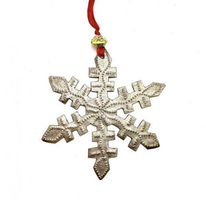 Red Ribbon Metal Snowflake Ornament