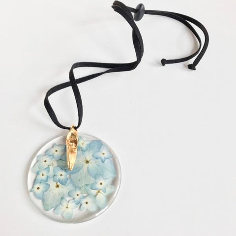 Botanical Large Disk Hydrangea Necklace with Metal Accent