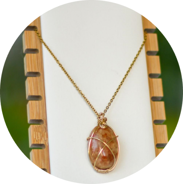 Wire Wrapped Sunstone Pendant Necklace
