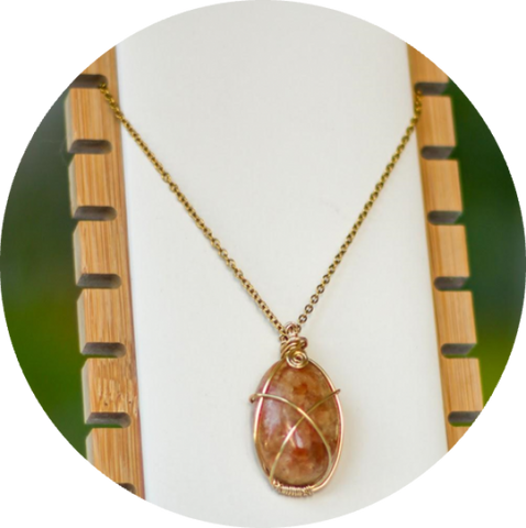Wire Wrapped Sunstone Pendant Necklace