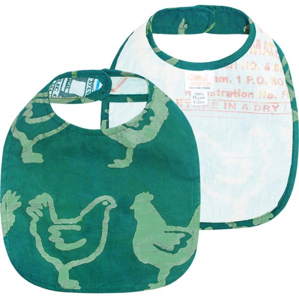 Batik Baby Bib Chickens Teal